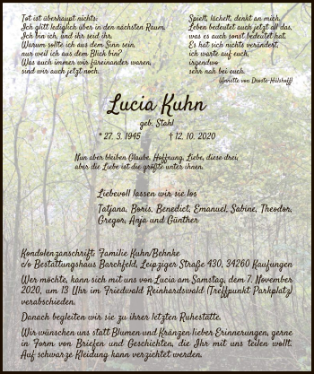 Traueranzeigen Von Lucia Kuhn Trauer HNA De