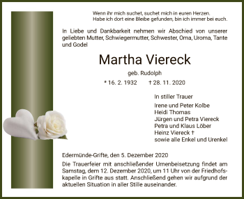 Traueranzeigen Von Martha Viereck Trauer Hna De