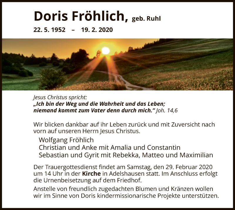 Traueranzeigen von Doris Fröhlich Trauer HNA de