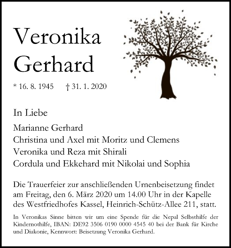 Traueranzeigen Von Veronika Gerhard Trauer Hna De