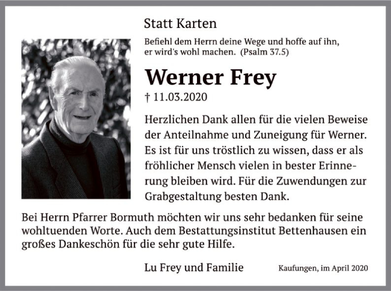 Traueranzeigen Von Werner Frey Trauer Hna De