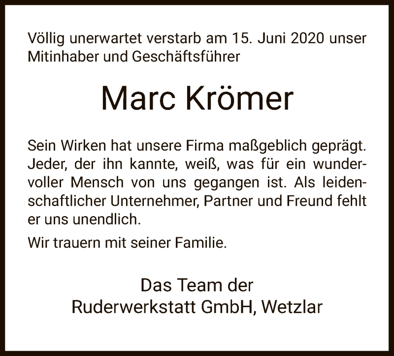 Traueranzeigen von Marc Krömer Trauer HNA de