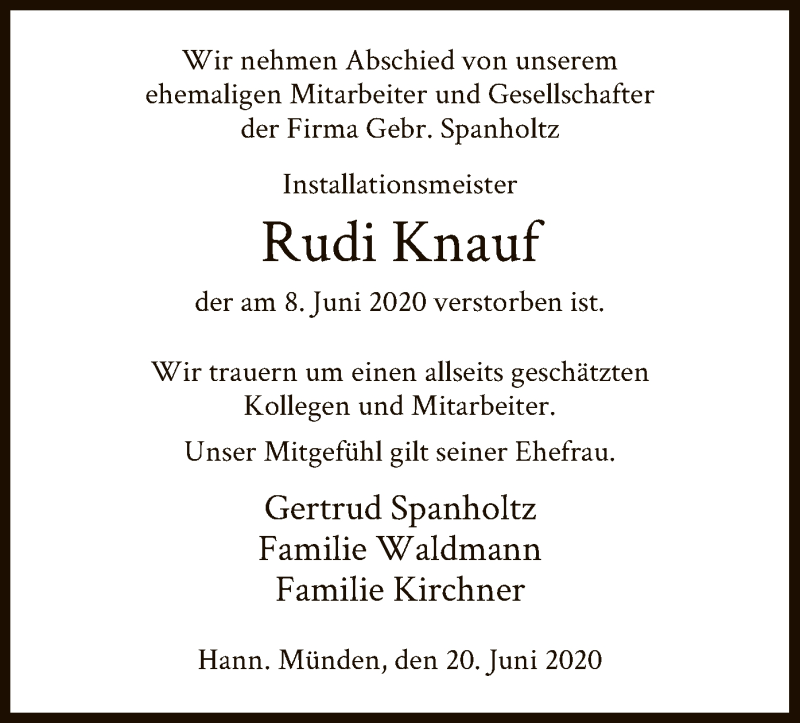 Traueranzeigen Von Rudi Knauf Trauer HNA De