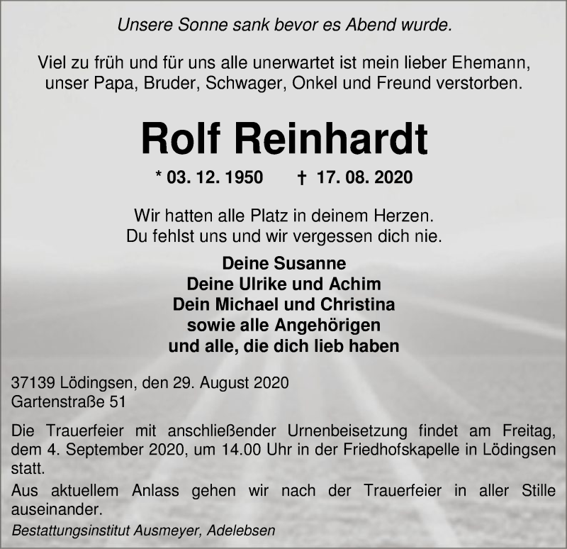 Traueranzeigen Von Rolf Reinhardt Trauer Hna De