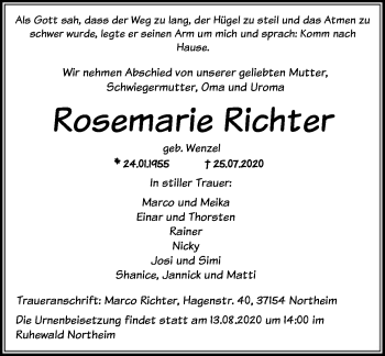 Traueranzeigen Von Rosemarie Richter Trauer Hna De