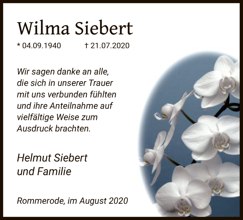 Traueranzeigen Von Wilma Siebert Trauer HNA De