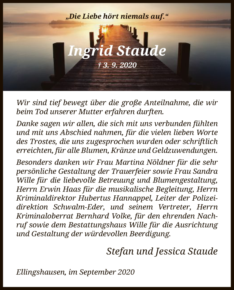 Traueranzeigen Von Ingrid Staude Trauer Hna De