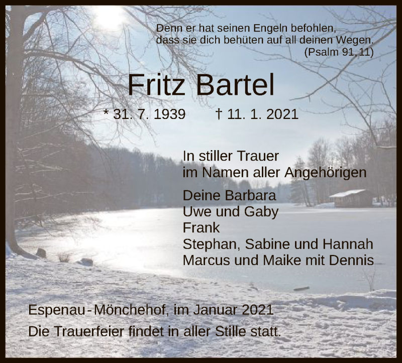 Traueranzeigen Von Fritz Bartel Trauer HNA De