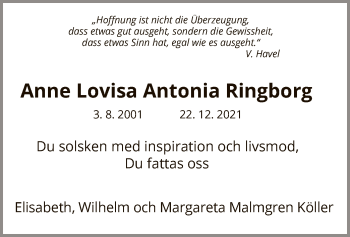 Traueranzeigen Von Anne Lovisa Antonia Ringborg Trauer Hna De