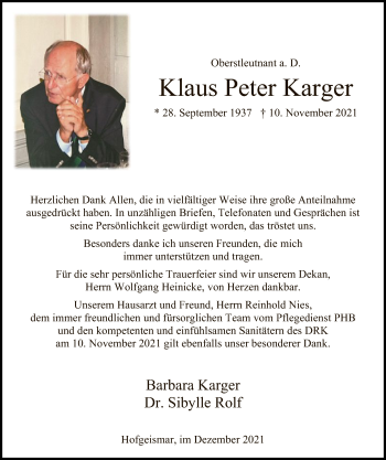 Traueranzeigen Von Klaus Peter Karger Trauer HNA De