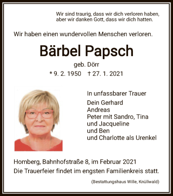 Traueranzeigen Von B Rbel Papsch Trauer Hna De