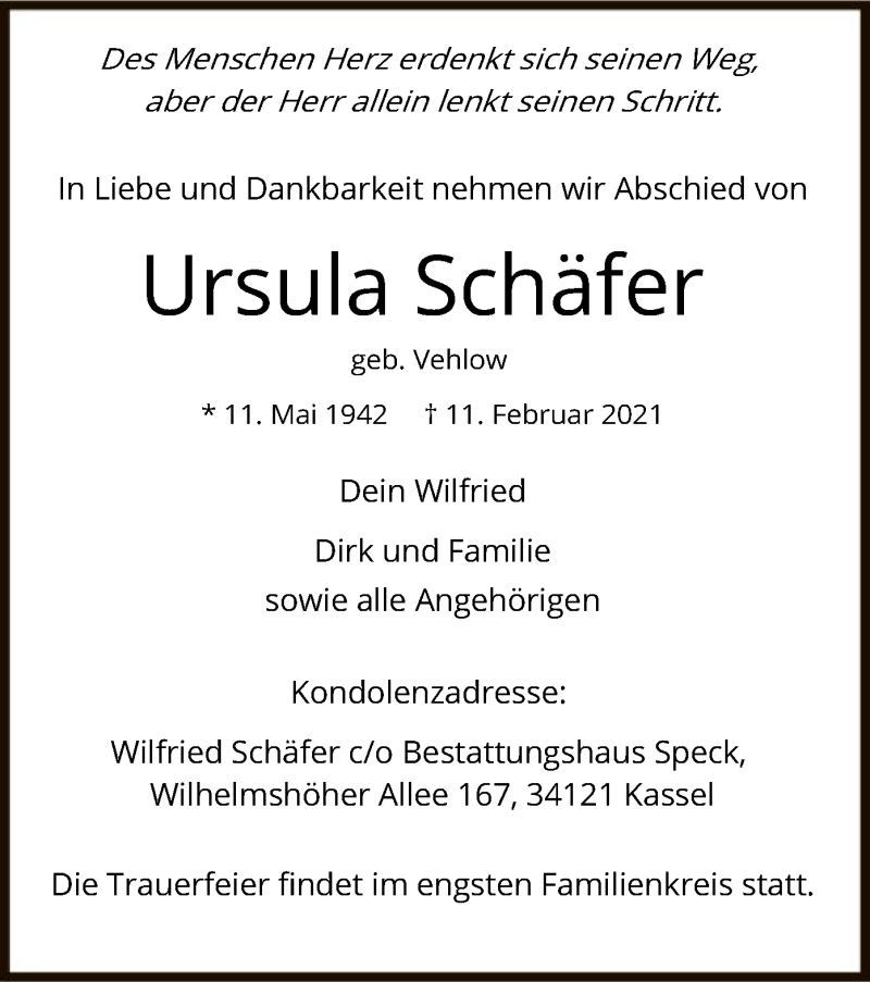 Traueranzeigen von Ursula Schäfer Trauer HNA de