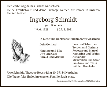 Traueranzeigen Von Ingeborg Schmidt Trauer Hna De