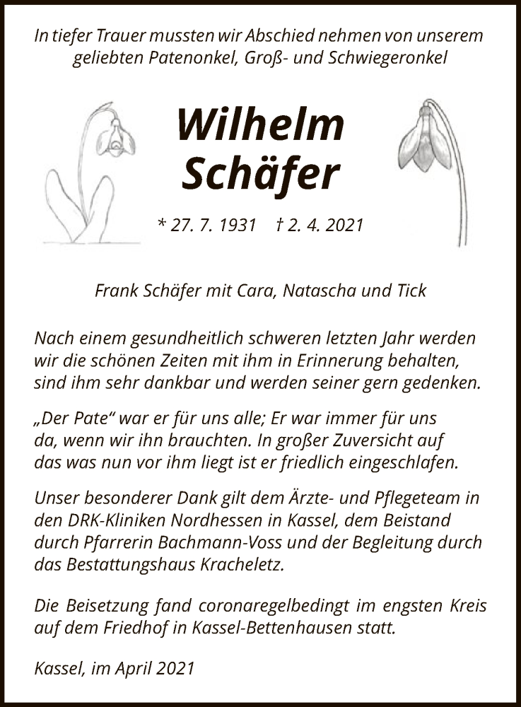 Traueranzeigen Von Wilhelm Sch Fer Trauer Hna De