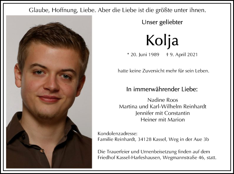 Traueranzeigen Von Kolja Trauer Hna De