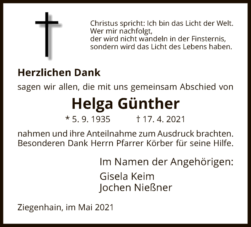 Traueranzeigen Von Helga G Nther Trauer Hna De