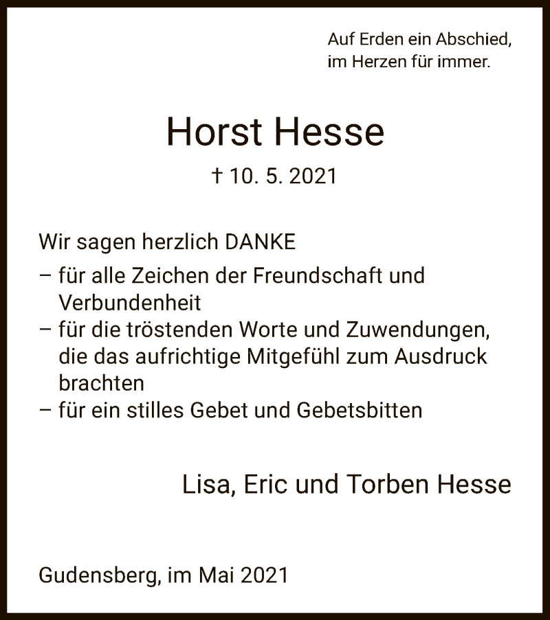 Traueranzeigen Von Horst Hesse Trauer Hna De