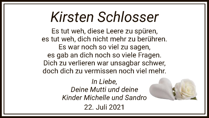 Traueranzeigen Von Kirsten Schlosser Trauer Hna De