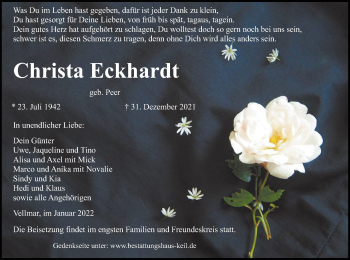 Traueranzeigen Von Christa Eckhardt Trauer Hna De