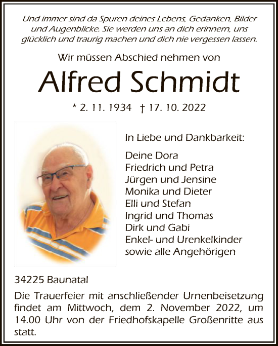 Traueranzeigen Von Alfred Schmidt Trauer Hna De