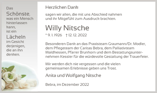 Traueranzeigen Von Willy Nitsche Trauer Hna De