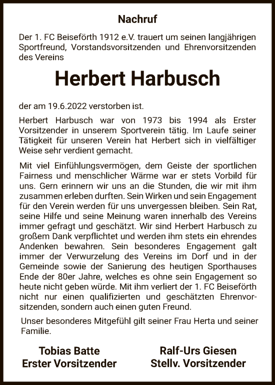 Traueranzeigen Von Herbert Harbusch Trauer Hna De