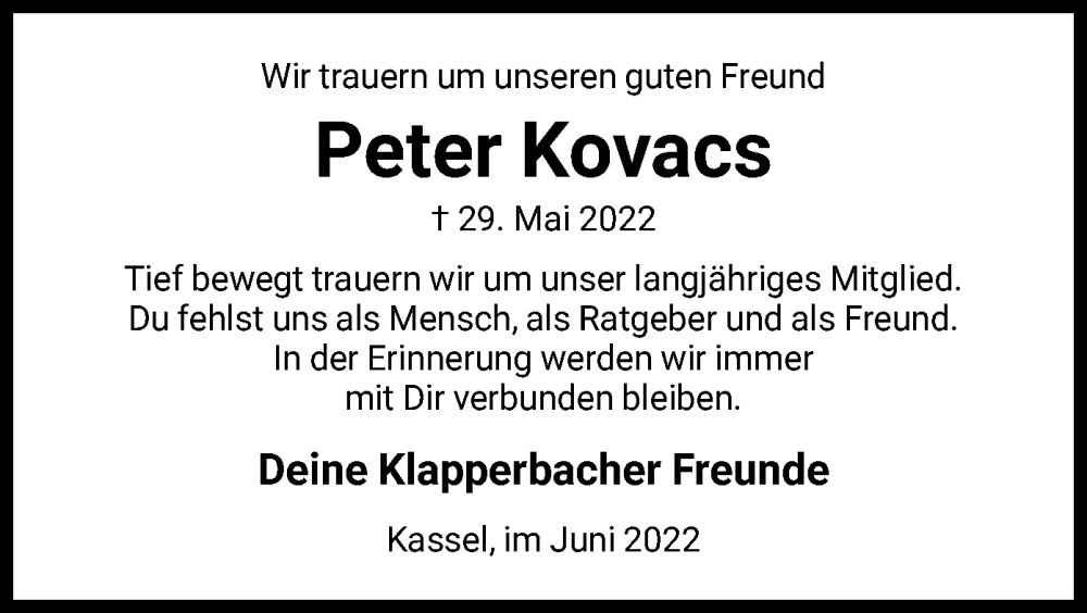 Traueranzeigen Von Peter Kovacs Trauer Hna De