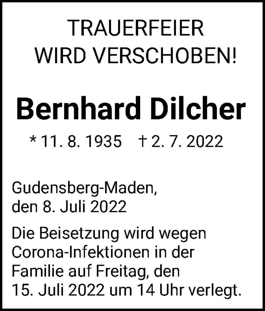 Traueranzeigen Von Bernhard Dilcher Trauer Hna De