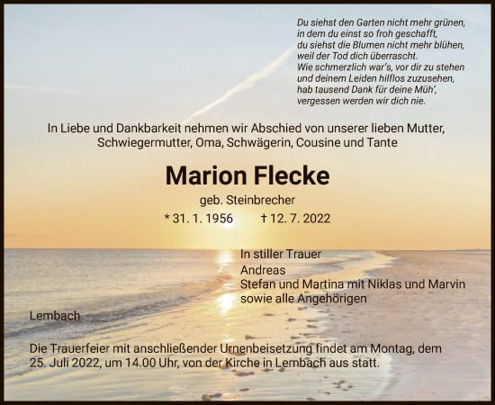 Traueranzeigen Von Marion Flecke Trauer HNA De