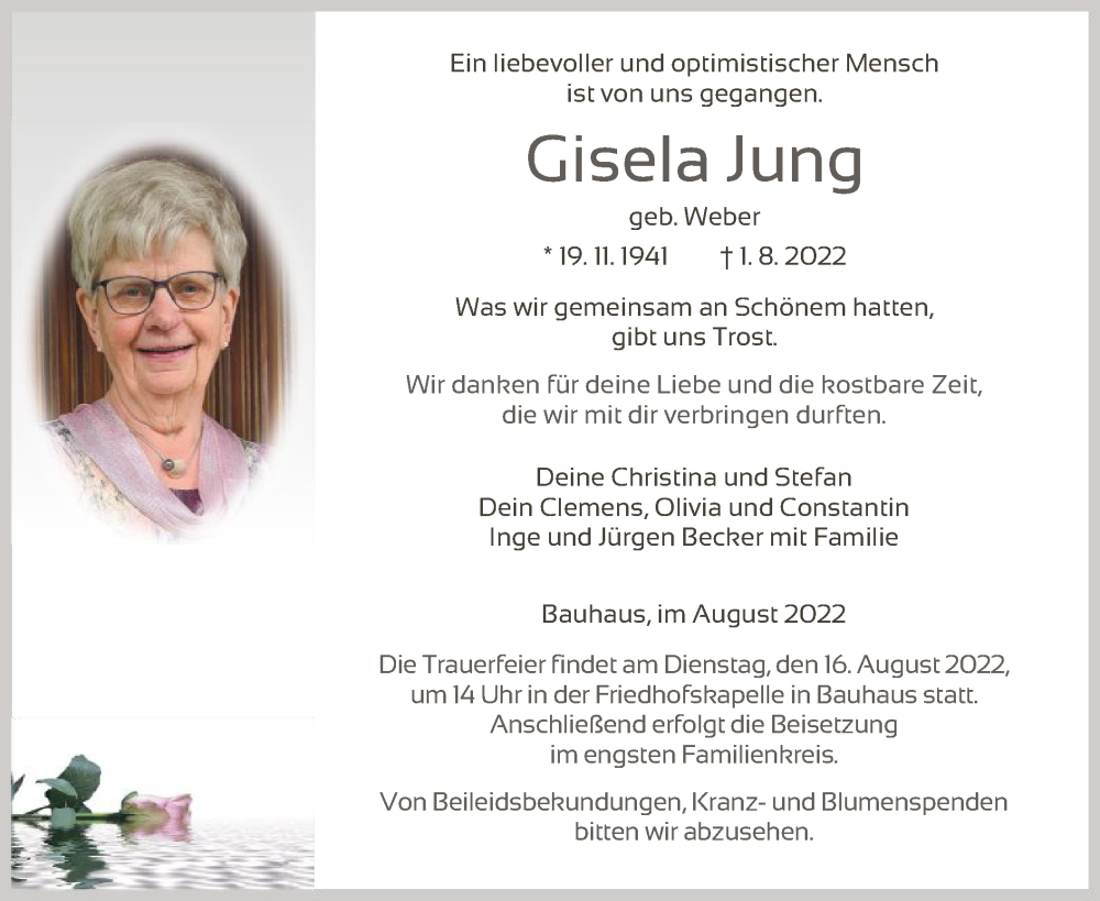 Traueranzeigen Von Gisela Jung Trauer Hna De