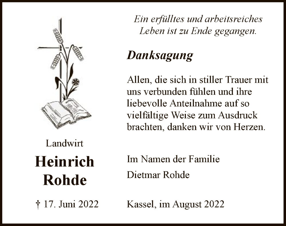 Traueranzeigen Von Heinrich Rohde Trauer Hna De