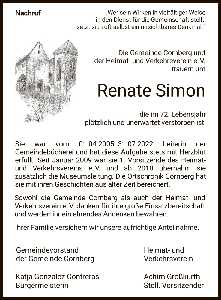 Traueranzeigen Von Renate Simon Trauer HNA De