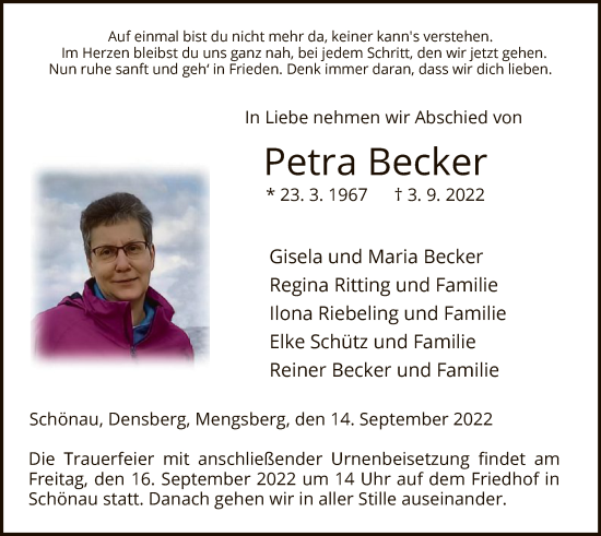 Traueranzeigen Von Petra Becker Trauer HNA De