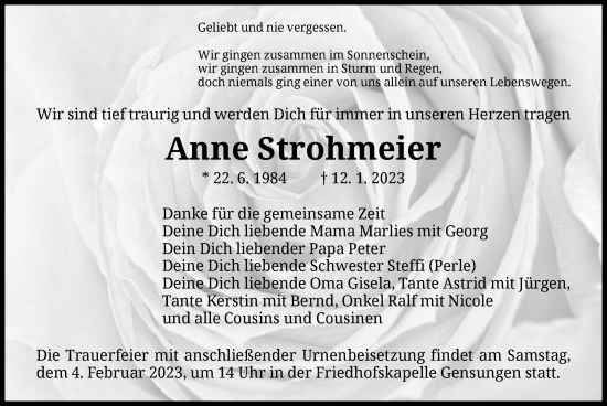 Traueranzeigen Von Anne Strohmeier Trauer Hna De