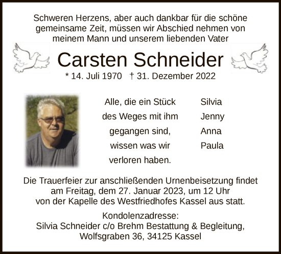 Traueranzeigen Von Carsten Schneider Trauer Hna De