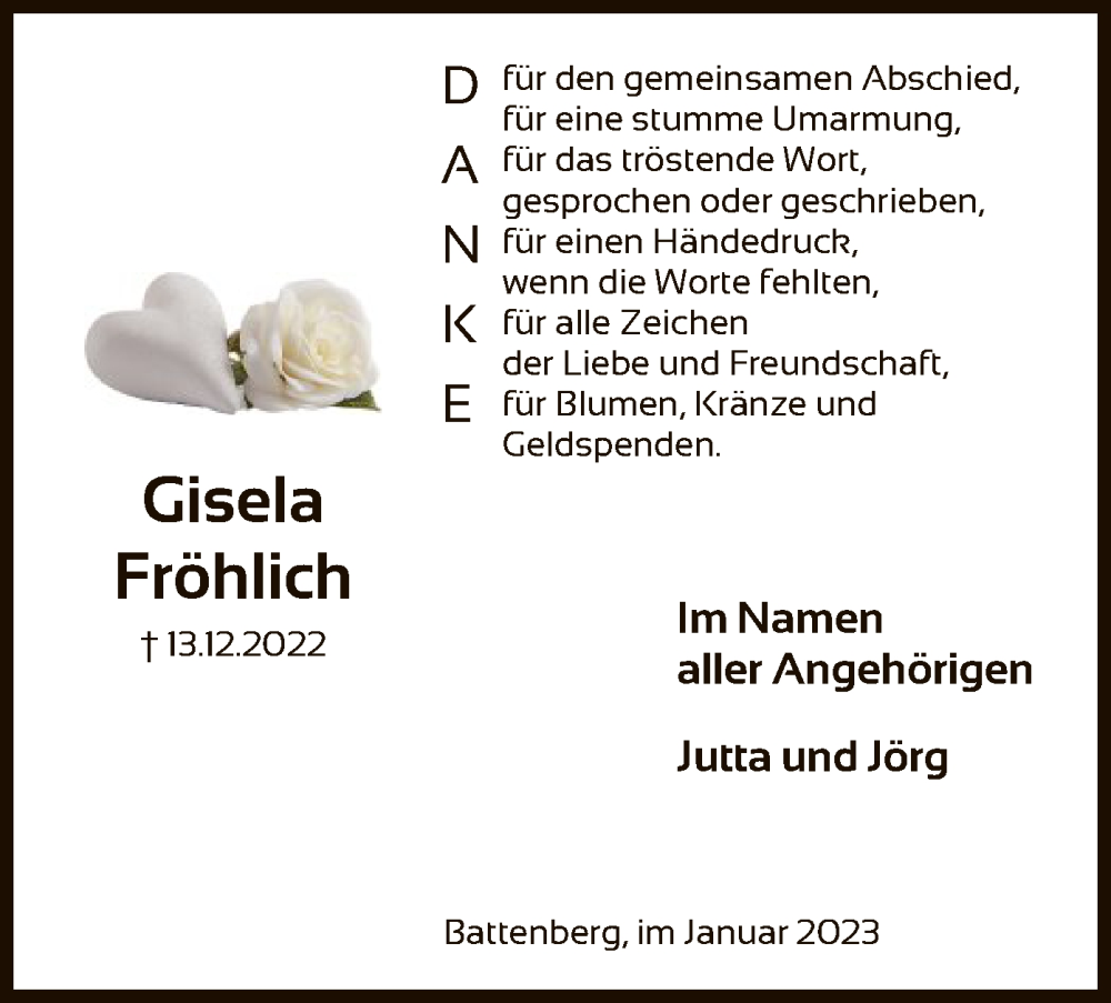 Traueranzeigen von Gisela Fröhlich Trauer HNA de