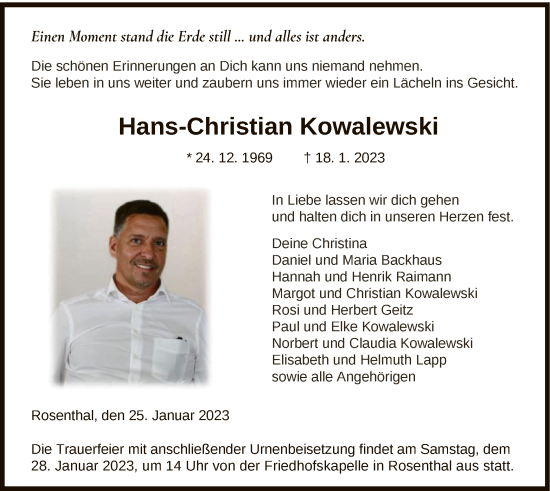 Traueranzeigen Von Hans Christian Kowalewski Trauer Hna De