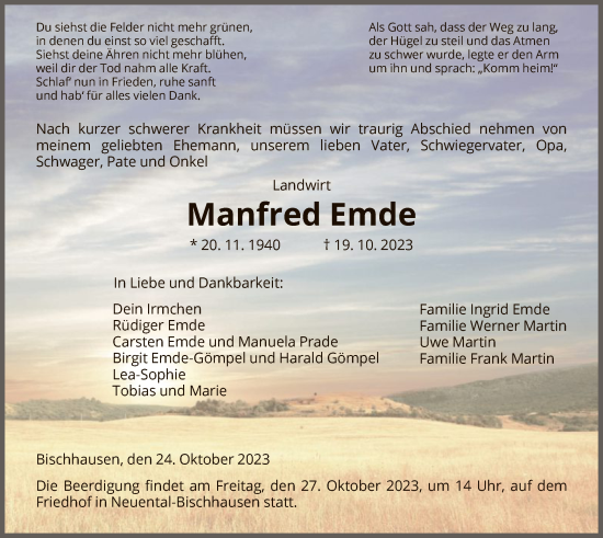 Traueranzeigen Von Manfred Emde Trauer HNA De