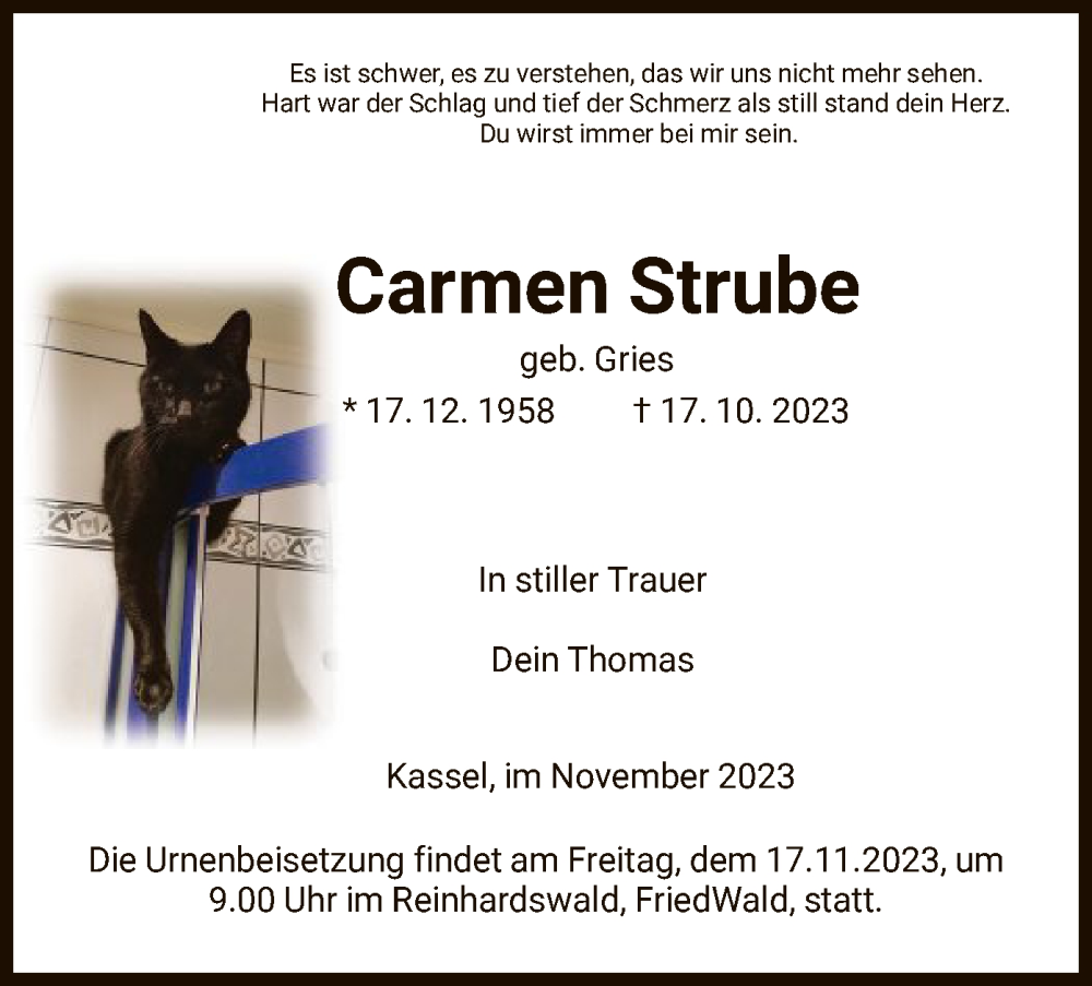 Traueranzeigen Von Carmen Strube Trauer Hna De