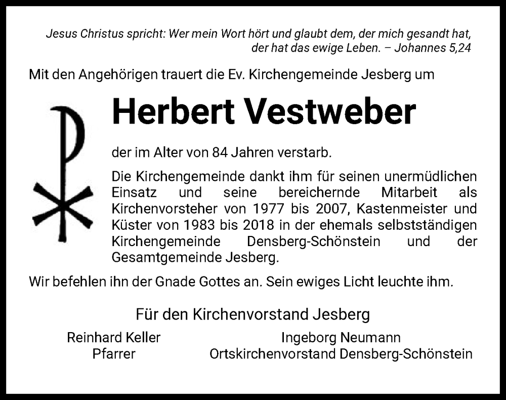 Traueranzeigen Von Herbert Vestweber Trauer HNA De