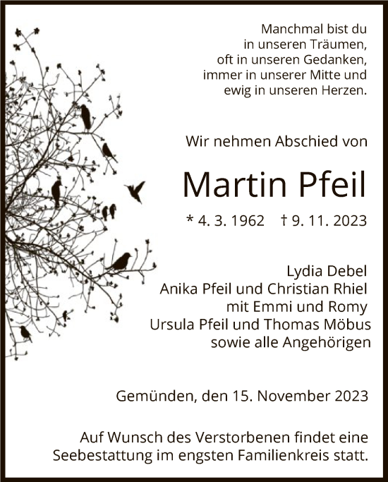 Traueranzeigen Von Martin Pfeil Trauer Hna De