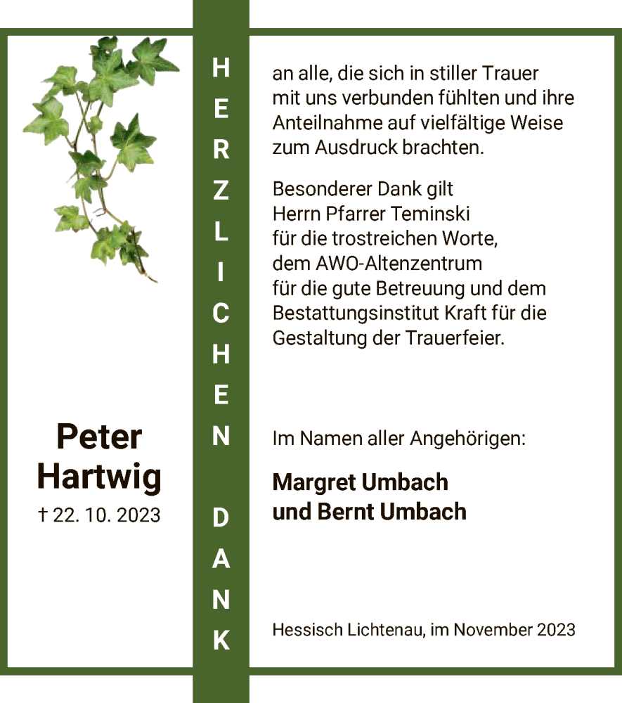 Traueranzeigen Von Peter Hartwig Trauer Hna De