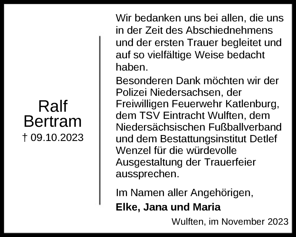 Traueranzeigen Von Ralf Bertram Trauer Hna De