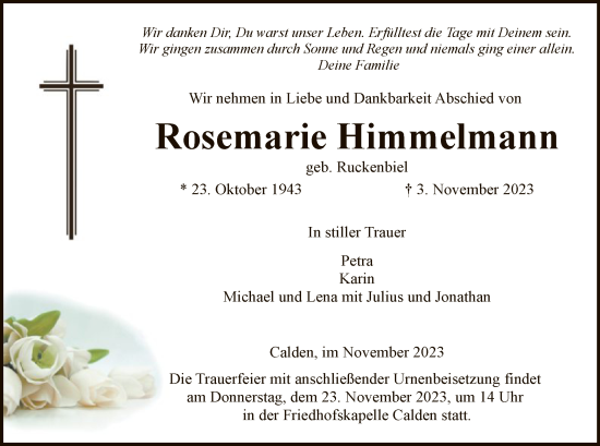 Traueranzeigen Von Rosemarie Himmelmann Trauer HNA De