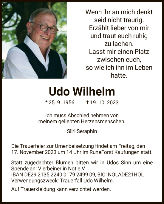 Traueranzeigen Von Udo Wilhelm Trauer Hna De