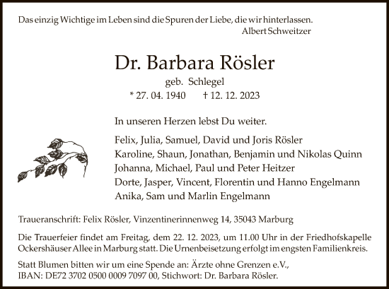 Traueranzeigen Von Barbara R Sler Trauer Hna De