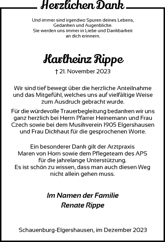 Traueranzeigen Von Karlheinz Rippe Trauer HNA De