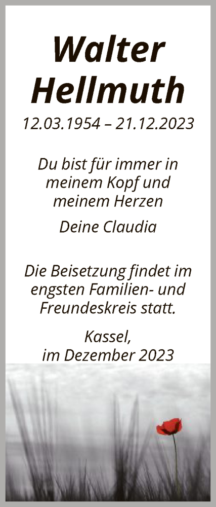 Traueranzeigen Von Walter Hellmuth Trauer Hna De