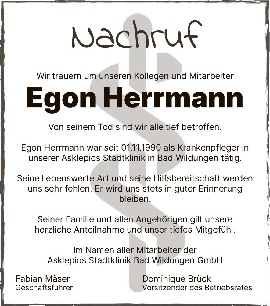 Traueranzeigen Von Egon Herrmann Trauer Hna De