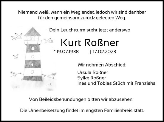 Traueranzeigen von Kurt Roßner Trauer HNA de